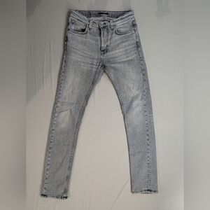 Nudie Jeans Co Lean Dean Jeans Mens 28x32 Gray Smooth Contrasts Stretch Denim